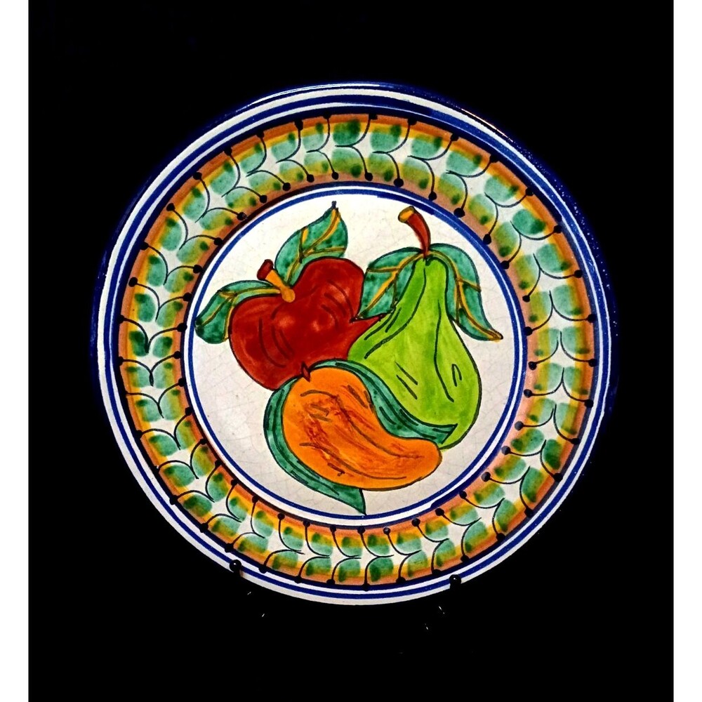 Vintage Handmade Talavera Painted Fruit Display Plate R. Venegas Mexico 11.25in
